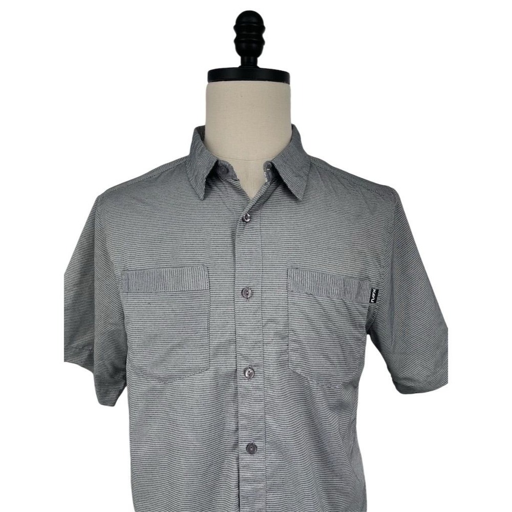 KAVU Men's Striped Short Sleeve Button-Up Shirt Gray Size M Casual - Picture 5 of 11